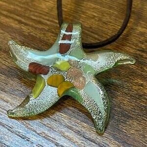 Star Starfish Pendant Necklace Dichroic Glass Handmade Art Deco 18 inch chain